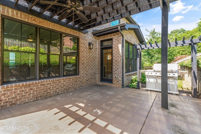9208 Palomino Way, Knoxville, TN 37922 - view of patio with a ceiling fan, a pergola, and grilling area