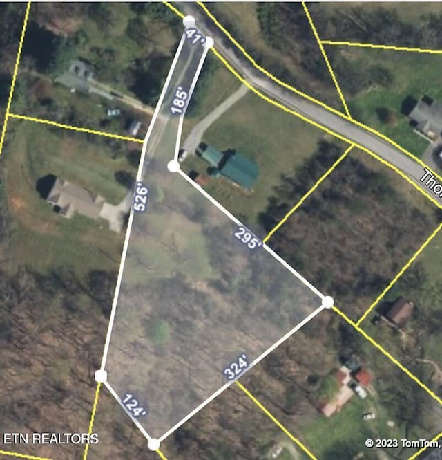 509 Thomas Loop Rd, Sevierville, TN 37876 - aerial map of property and surrounding area with property parcel outlined