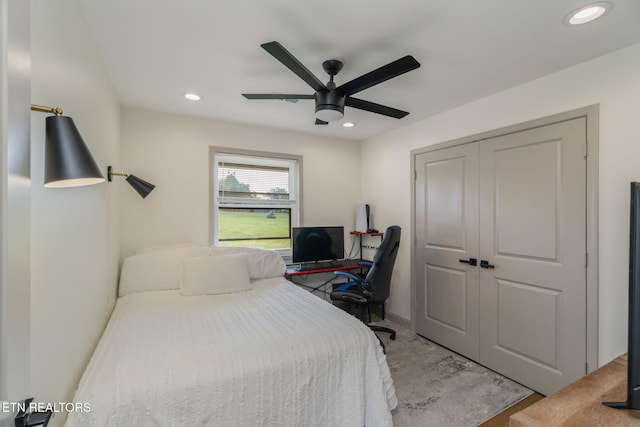 713 Concord Rd, Knoxville, TN 37934 - bedroom with recessed lighting, ceiling fan, an office area, and a closet