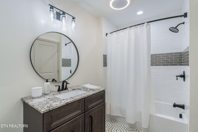 713 Concord Rd, Knoxville, TN 37934 - full bathroom with vanity, shower / bathtub combination with curtain, and recessed lighting
