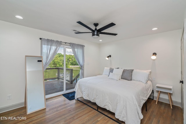 713 Concord Rd, Knoxville, TN 37934 - bedroom with access to outside, wood finished floors, recessed lighting, and ceiling fan