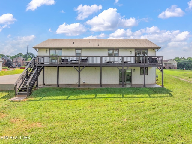713 Concord Rd, Knoxville, TN 37934 - back of house with a wooden deck, stairs, a metal roof, a yard, and a patio