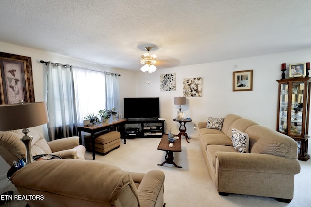 616 Loop Rd, Knoxville, TN 37934 - living area featuring carpet, ceiling fan, and a textured ceiling