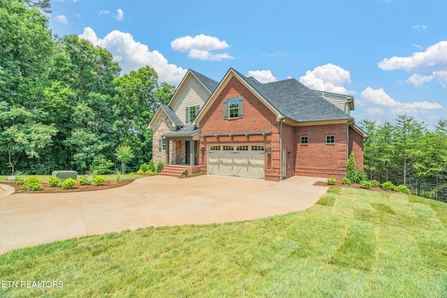 1100 Regality Way, Knoxville, TN 37923 - traditional-style house with concrete driveway, brick siding, a front lawn, a garage, and roof with shingles
