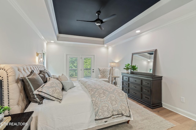 1100 Regality Way, Knoxville, TN 37923 - bedroom with access to outside, a raised ceiling, light wood finished floors, ornamental molding, and ceiling fan