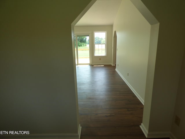 363 Smith Rd, Crossville, TN 38571 - hallway featuring arched walkways and dark wood-type flooring