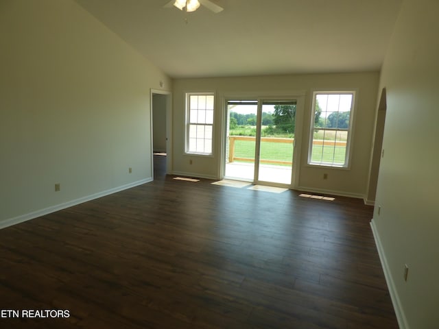 363 Smith Rd, Crossville, TN 38571 - spare room featuring plenty of natural light, ceiling fan, dark wood finished floors, and lofted ceiling