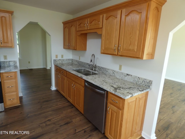363 Smith Rd, Crossville, TN 38571 - kitchen with dishwasher, dark wood-type flooring, and light stone countertops