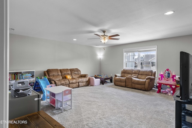 1152 Cloud View Dr, Powell, TN 37849 - living area featuring ceiling fan, carpet, and recessed lighting