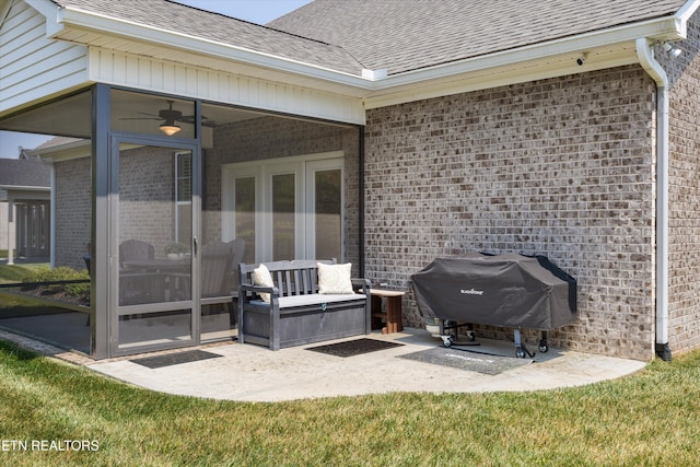 12845 Scarlet Sage Dr, Farragut, TN 37934 - view of patio featuring grilling area, a sunroom, and a ceiling fan