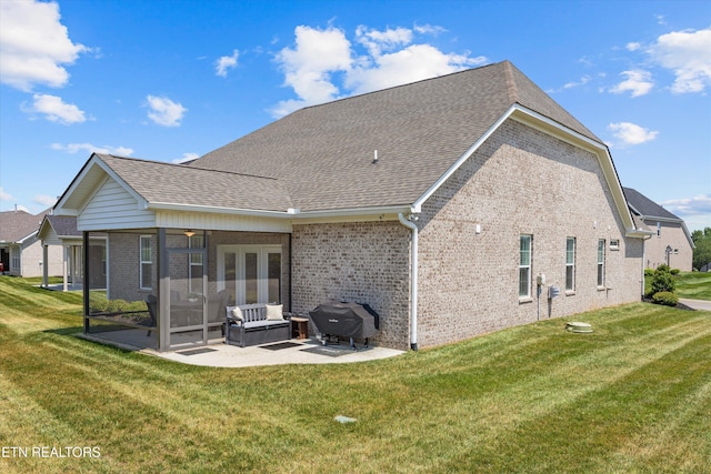 12845 Scarlet Sage Dr, Farragut, TN 37934 - rear view of property with brick siding, a patio, a lawn, and a shingled roof
