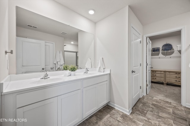 1171 Hampton Place Cir, Loudon, TN 37774 - bathroom with double vanity, a walk in closet, and a shower stall