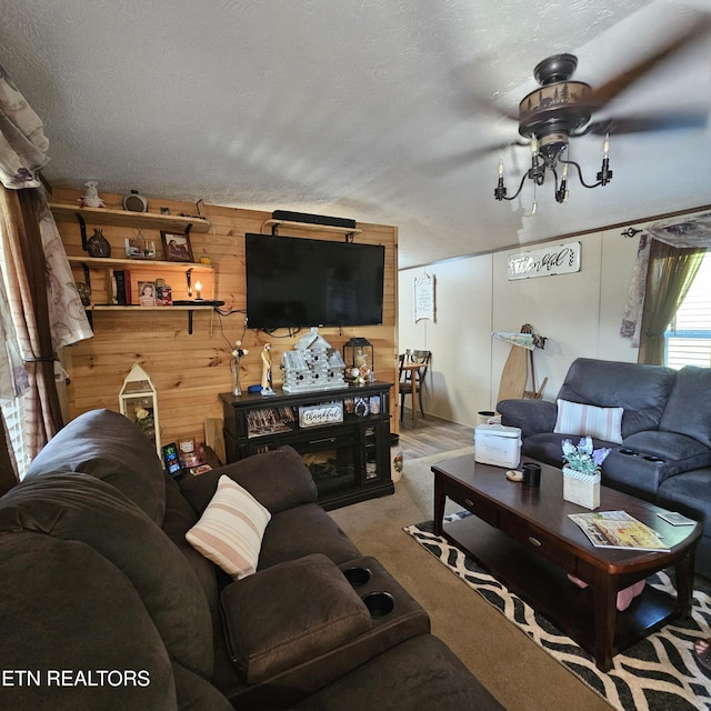 1911 Branam Hill Rd, Jellico, TN 37762 - carpeted living room with wood walls