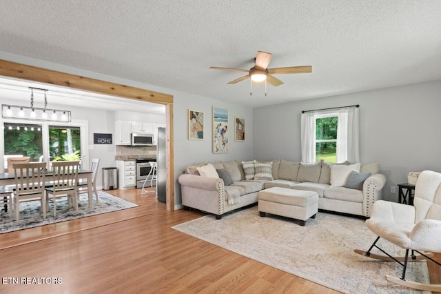 382 Tionesta Dr, Jacksboro, TN 37757 - living area with light wood-style flooring, ceiling fan, and a textured ceiling