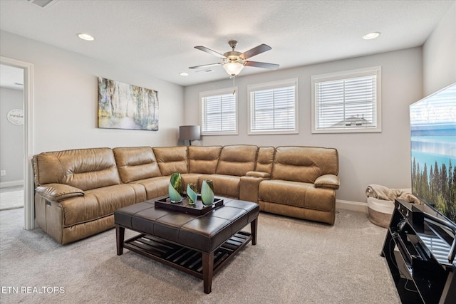 1682 Hickory Reserve Rd, Knoxville, TN 37932 - living room with light carpet, ceiling fan, healthy amount of natural light, and recessed lighting