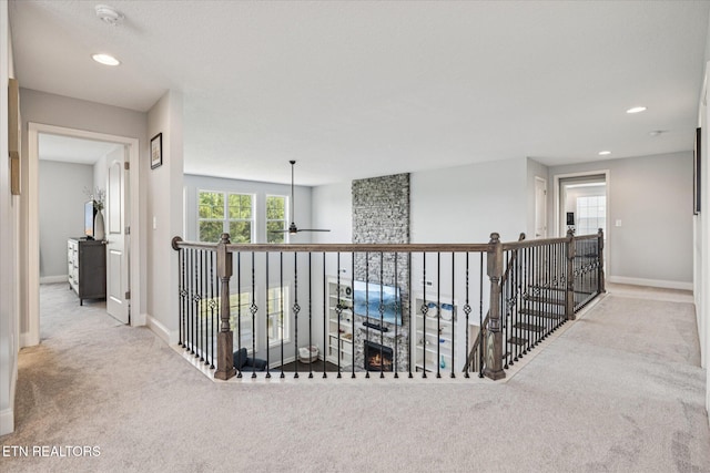 1682 Hickory Reserve Rd, Knoxville, TN 37932 - hallway featuring carpet, recessed lighting, and an upstairs landing