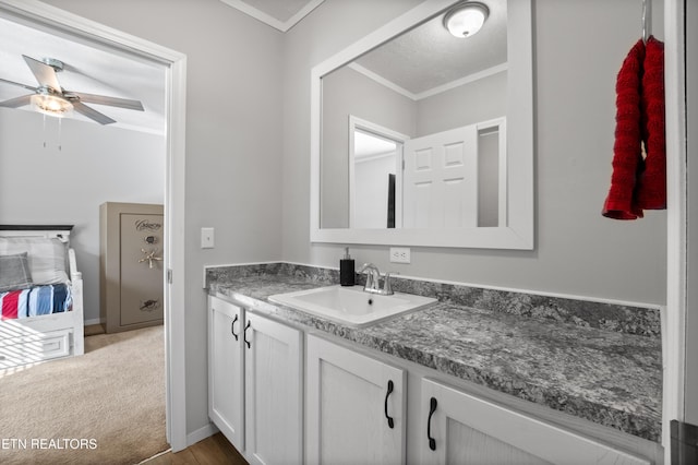 238 Mac Ivey Ln, Lafollette, TN 37766 - bathroom featuring a ceiling fan, vanity, and crown molding