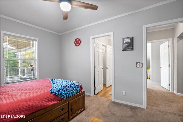 238 Mac Ivey Ln, Lafollette, TN 37766 - bedroom with light carpet, ornamental molding, and a ceiling fan