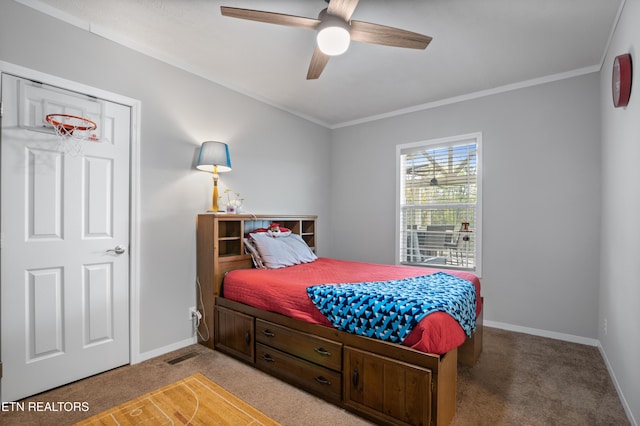 238 Mac Ivey Ln, Lafollette, TN 37766 - bedroom with carpet floors, ornamental molding, and ceiling fan