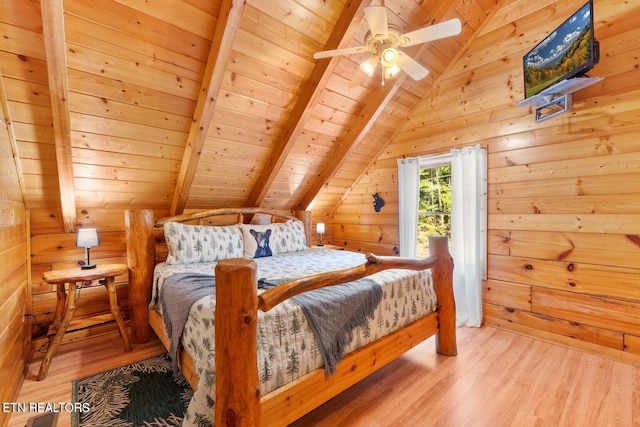 2217 Red Bud Rd, Sevierville, TN 37876 - bedroom featuring wood ceiling, light wood finished floors, and wooden walls