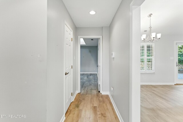 8808 Cedar Springs Ln, Knoxville, TN 37923 - corridor featuring light wood finished floors and a chandelier