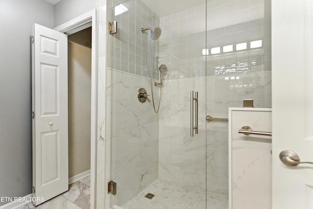 8808 Cedar Springs Ln, Knoxville, TN 37923 - full bathroom featuring a stall shower and marble finish floors