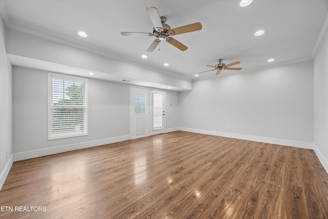 1269 Bentley Park Ln, Knoxville, TN 37922 - spare room featuring crown molding, recessed lighting, wood finished floors, and ceiling fan