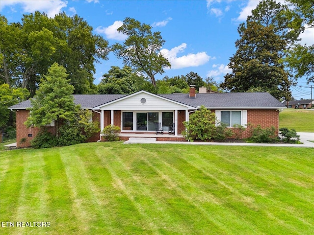 300 Clearfield Rd, Knoxville, TN 37922 - ranch-style home featuring brick siding, a front yard, and a chimney
