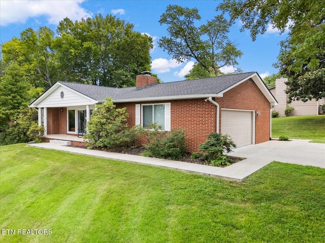 300 Clearfield Rd, Knoxville, TN 37922 - single story home with brick siding, a chimney, driveway, a front lawn, and a garage