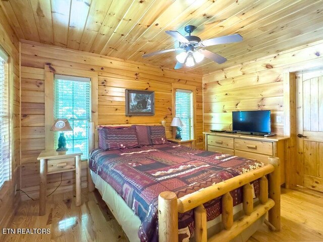 2205 Meredith Way, Sevierville, TN 37876 - bedroom with light wood-style flooring, wooden ceiling, and wooden walls