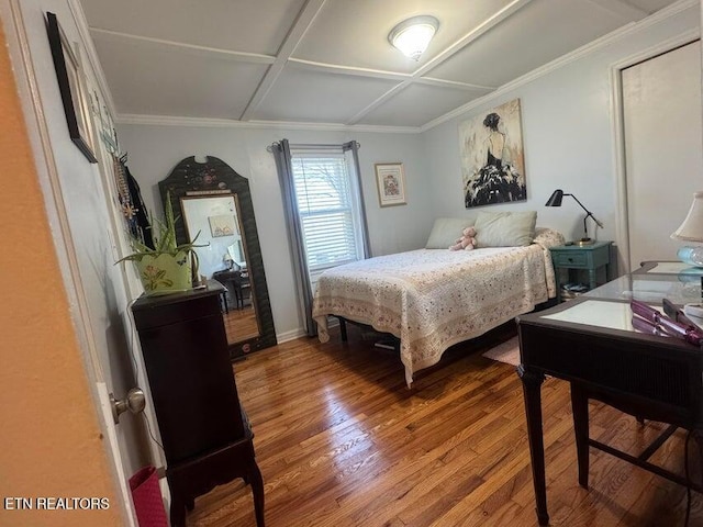 3207 Dove Ln, White Pine, TN 37890 - bedroom with wood finished floors, coffered ceiling, and crown molding