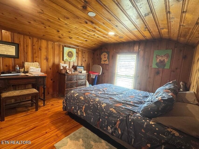 3207 Dove Ln, White Pine, TN 37890 - bedroom with lofted ceiling, wood-type flooring, wooden walls, and wood ceiling