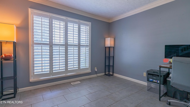 1517 Randal Park Dr, Knoxville, TN 37922 - office space featuring ornamental molding, a textured ceiling, and tile patterned flooring