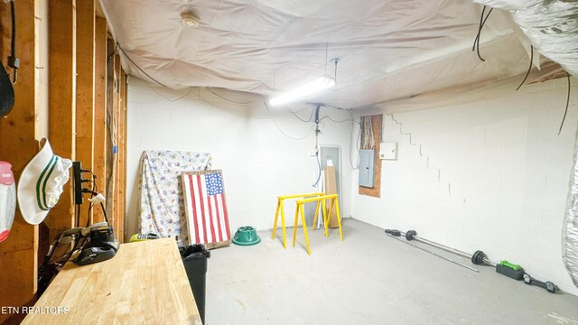 1517 Randal Park Dr, Knoxville, TN 37922 - unfinished basement with electric panel and concrete block wall