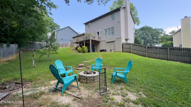 1517 Randal Park Dr, Knoxville, TN 37922 - back of house featuring a fire pit, a fenced backyard, a wooden deck, and a chimney