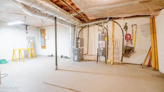 1517 Randal Park Dr, Knoxville, TN 37922 - unfinished basement with gas water heater, electric panel, and heating unit