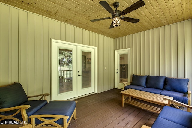 129 Dudi Trl, Vonore, TN 37885 - wooden deck with an outdoor living space, french doors, and ceiling fan