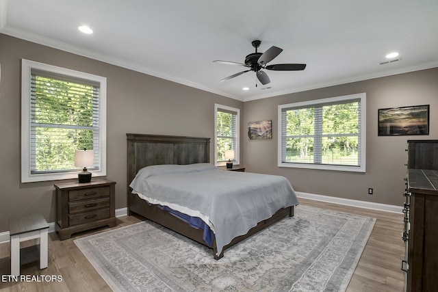 129 Dudi Trl, Vonore, TN 37885 - bedroom featuring light wood-style flooring, ornamental molding, recessed lighting, and ceiling fan