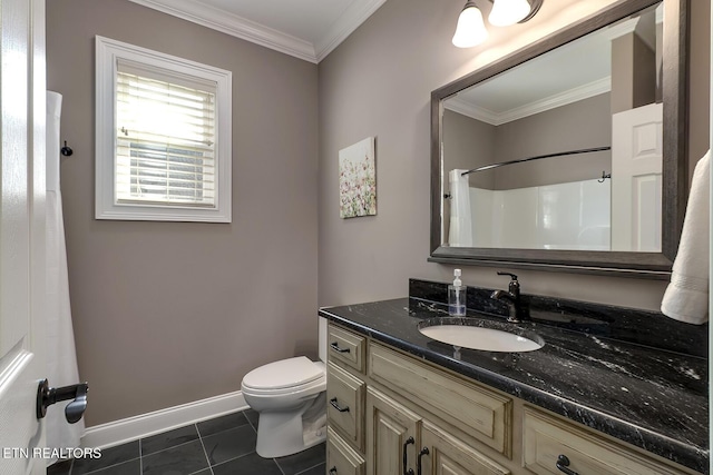129 Dudi Trl, Vonore, TN 37885 - full bathroom with vanity, tile patterned floors, ornamental molding, and curtained shower