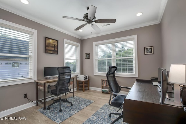 129 Dudi Trl, Vonore, TN 37885 - office with ceiling fan, light wood finished floors, ornamental molding, and recessed lighting