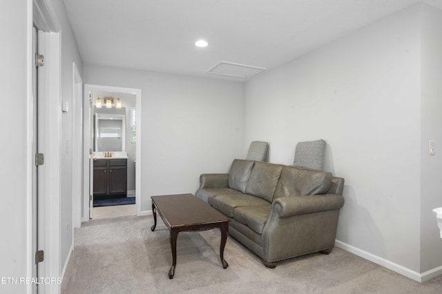 10703 Grantham Ln, Knoxville, TN 37932 - living area with light colored carpet, attic access, and recessed lighting