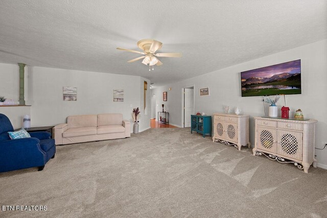 674 Southview Cir, Kodak, TN 37764 - carpeted living room featuring a ceiling fan and a textured ceiling
