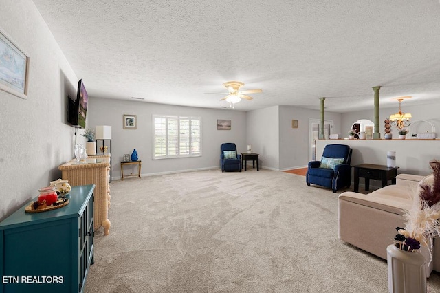 674 Southview Cir, Kodak, TN 37764 - living area featuring light colored carpet, a ceiling fan, and a textured ceiling