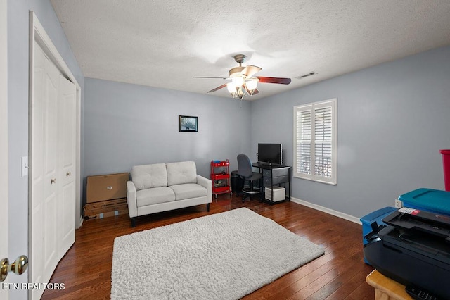 674 Southview Cir, Kodak, TN 37764 - living area featuring ceiling fan, dark wood-type flooring, a textured ceiling, and a desk