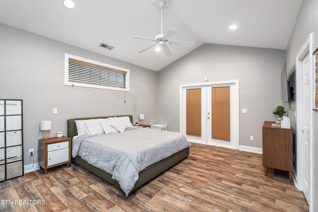 121 Fallberry St, Oak Ridge, TN 37830 - bedroom featuring french doors, wood finished floors, lofted ceiling, recessed lighting, and ceiling fan