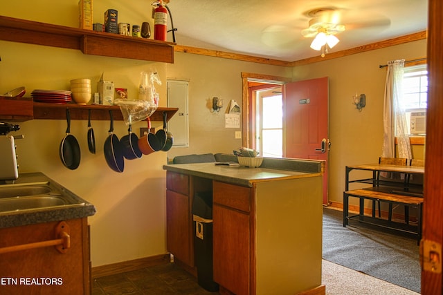 3636 Pickett Park Hwy, Jamestown, TN 38556 - kitchen with ceiling fan, cooling unit, and dark countertops