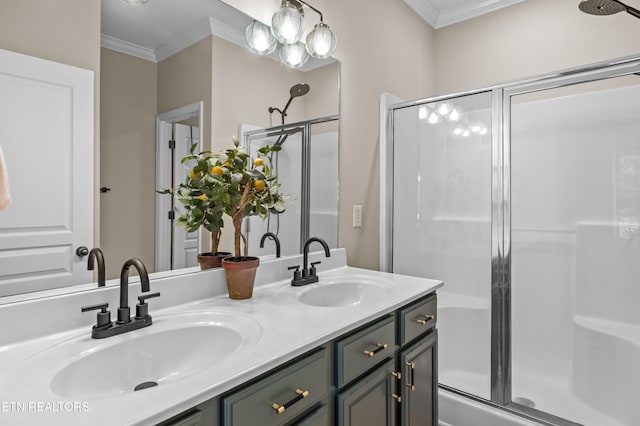10867 Carpenter Run Ln Unit 44, Knoxville, TN 37932 - bathroom with crown molding, a stall shower, and double vanity