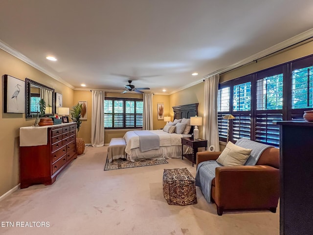 12218 Torrey Pines Pt, Knoxville, TN 37934 - carpeted bedroom with ornamental molding, recessed lighting, and ceiling fan