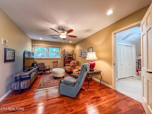 12218 Torrey Pines Pt, Knoxville, TN 37934 - living room with wood finished floors, a ceiling fan, and recessed lighting