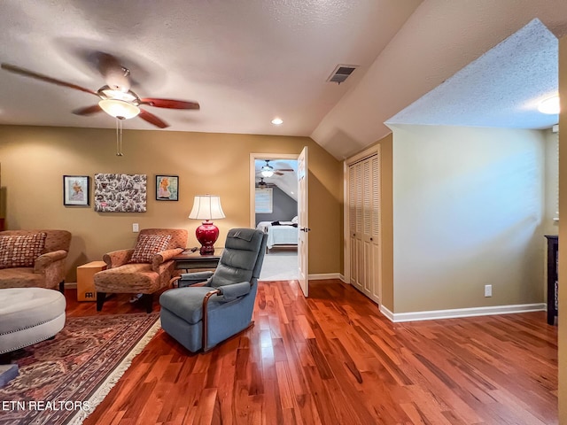 12218 Torrey Pines Pt, Knoxville, TN 37934 - living room featuring ceiling fan, wood finished floors, and lofted ceiling